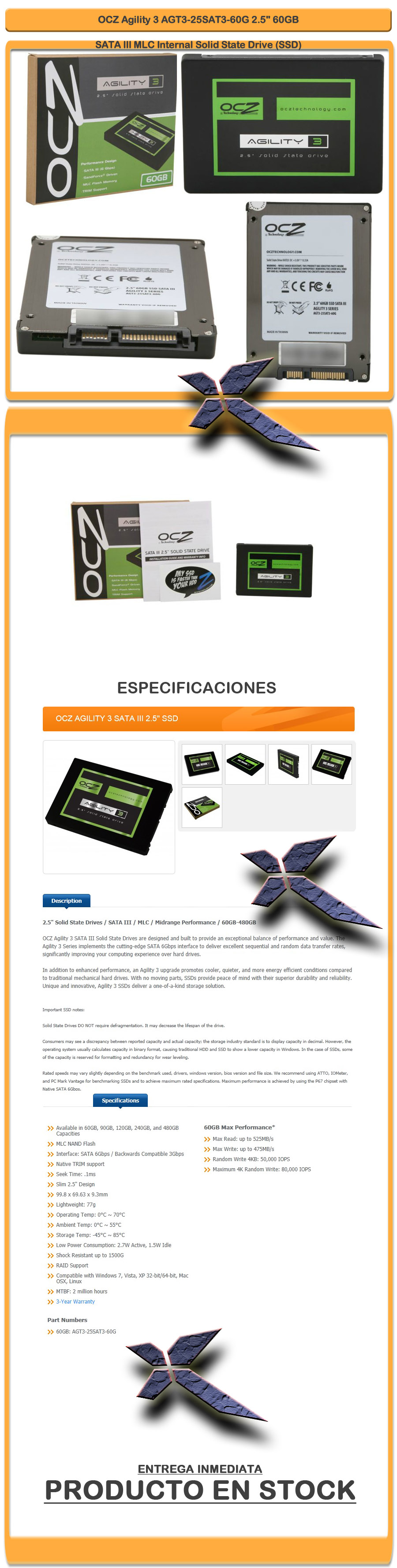 Disco SSD OCZ Agility 3 60gb Agility 3 2.5 Sata Iii